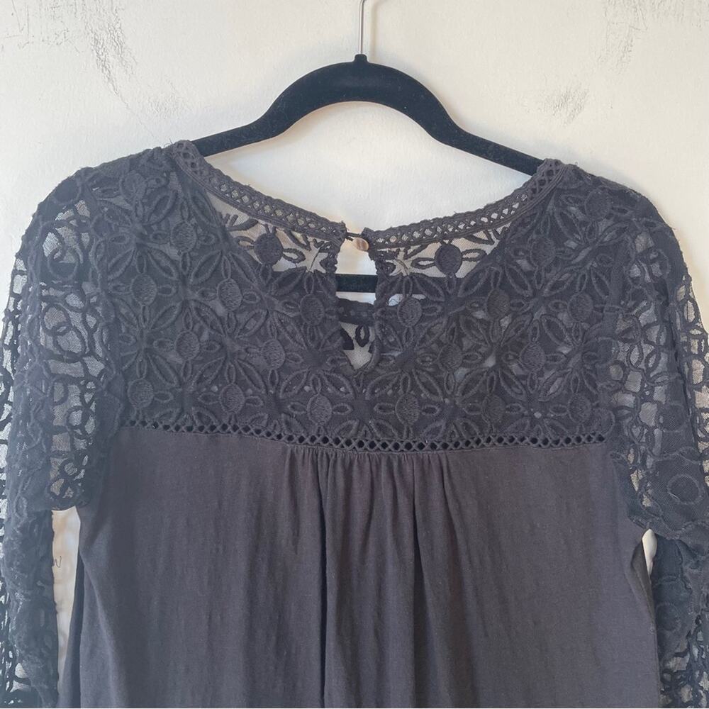 Anthropologie Meadow Rue Mantra Black Daisy Floral Crochet Lace Mesh Top S - Picture 7 of 9